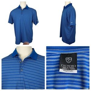 Men's Nike Fit-Dry Polyester/Nylon Blend Blue & Grey‎ Striped Polo XXL